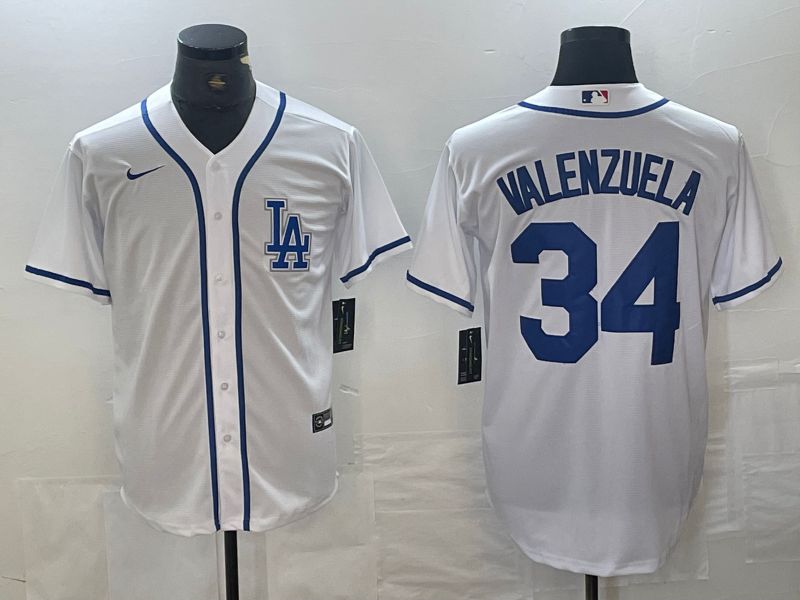 Men Los Angeles Dodgers 34 Valenzuela White Second generation joint name Nike 2024 MLB Jersey style 1